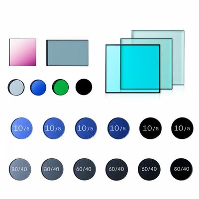 10/5 से 60/40 सतह गुणवत्ता ऑप्टिकल ग्लास फिल्टर 1.5 मिमी से 300 मिमी व्यास और कस्टम कोटिंग के साथ